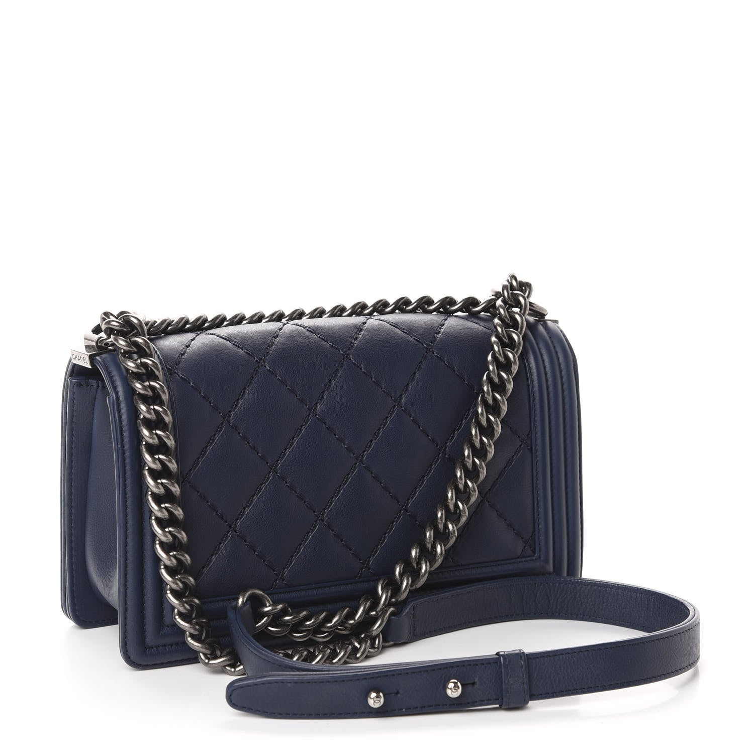 Chanel Calfskin Double Stitch Medium Boy Flap Navy Blue 3 of 12