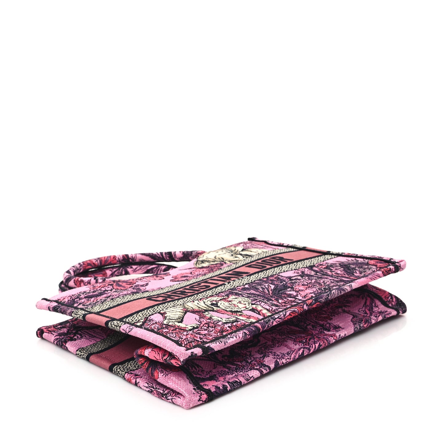 Canvas Embroidered Medium Toile de Jouy Voyage Book Tote Fuchsia Multicolor