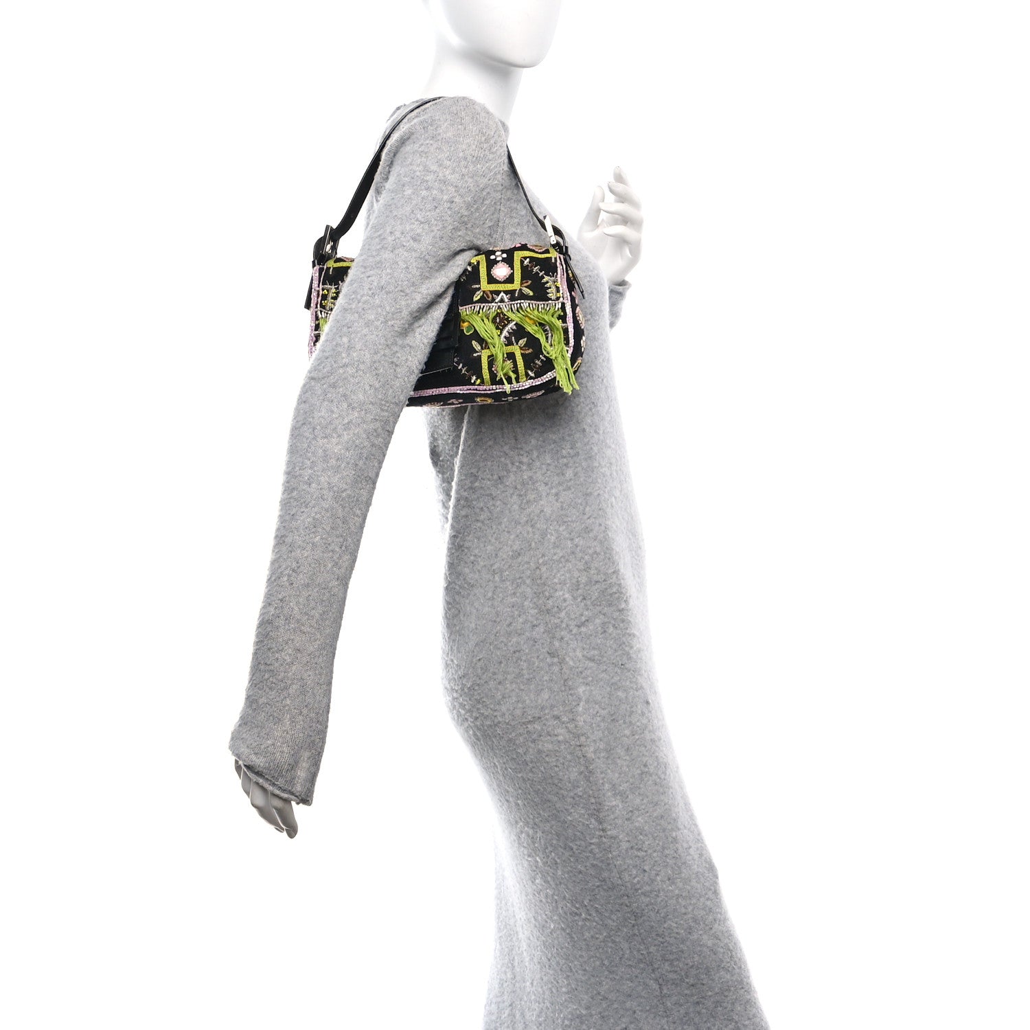 Fendi Satin Beaded Baguette Black Multicolor 4 of 9