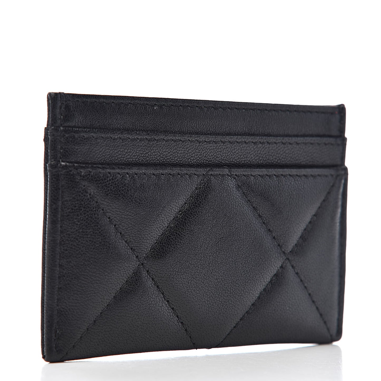 Shiny Goatskin Quilted Chanel 19 Card Holder Black