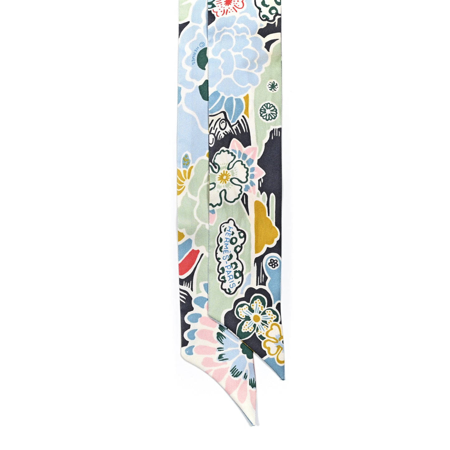 Silk Bingata Twilly Bleu Ciel Vert Rose