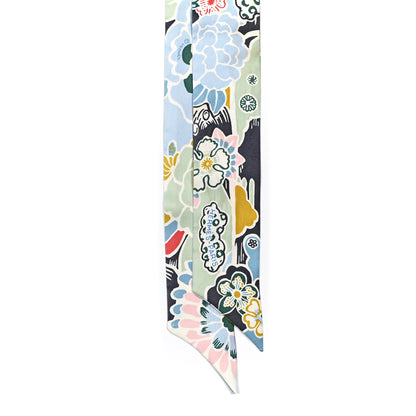Hermes Silk Bingata Twilly Bleu Ciel Vert Rose 2 of 4