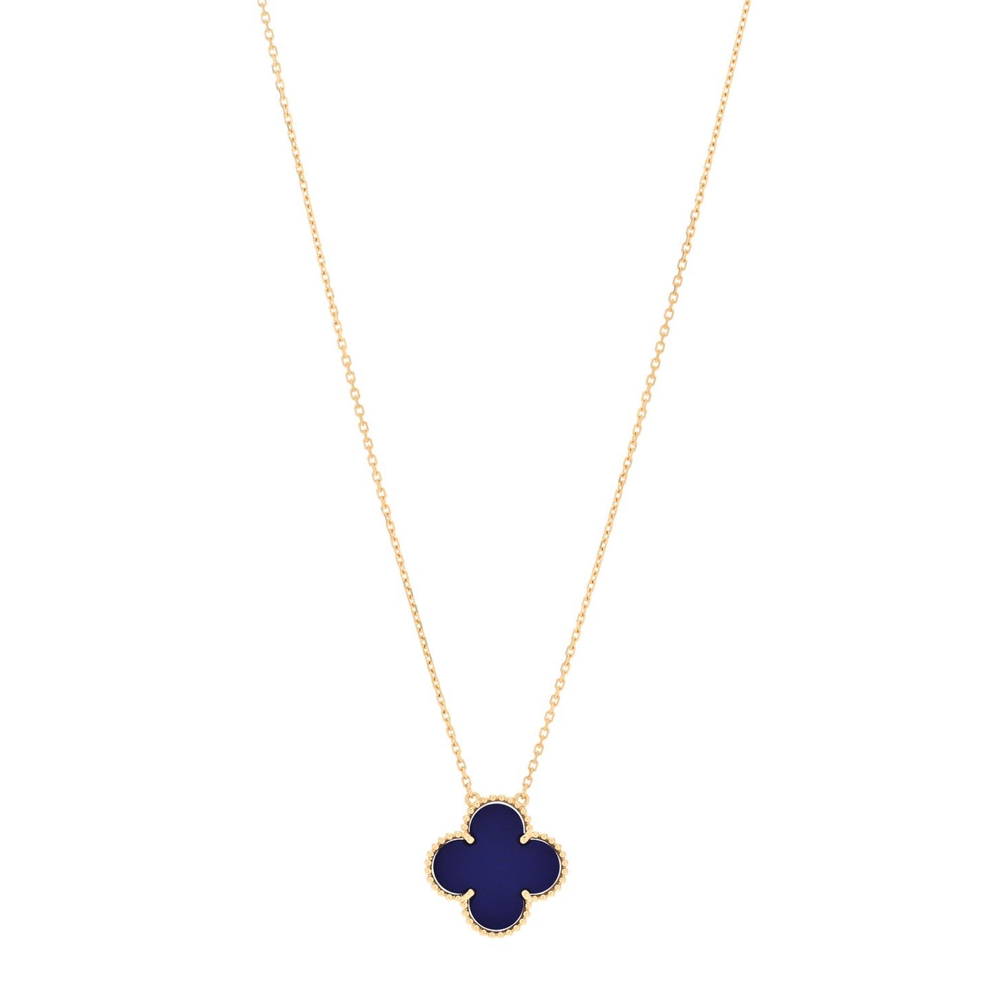 18K Yellow Gold Blue Sevres Porcelain Magic Alhambra Vendome Necklace