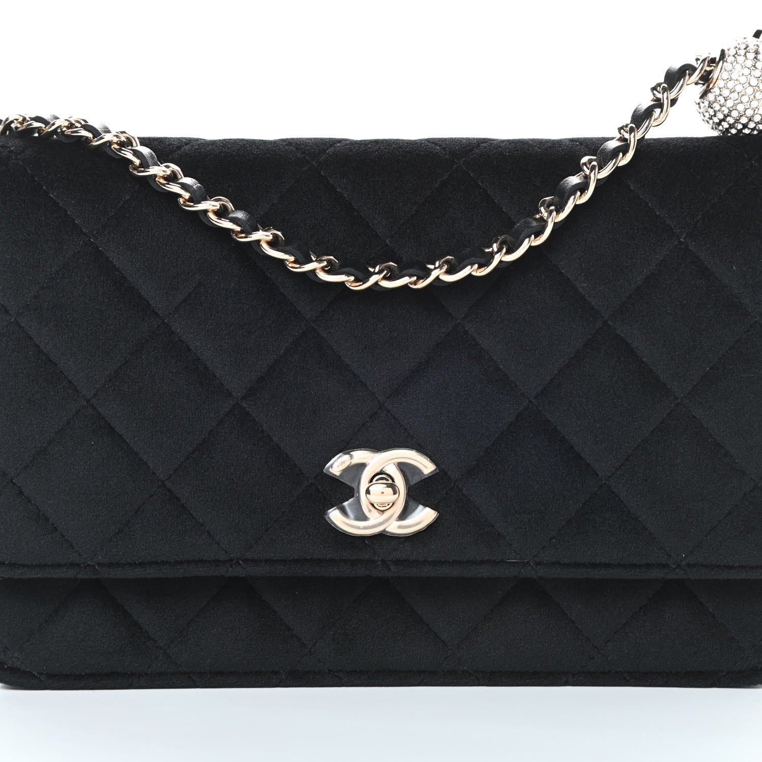 Chanel Velvet Quilted Pearl Crush Wallet On Chain WOC Black 9 of 12