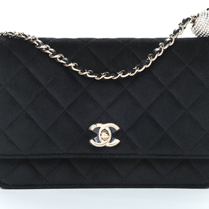 Chanel Velvet Quilted Pearl Crush Wallet On Chain WOC Black 9 of 12