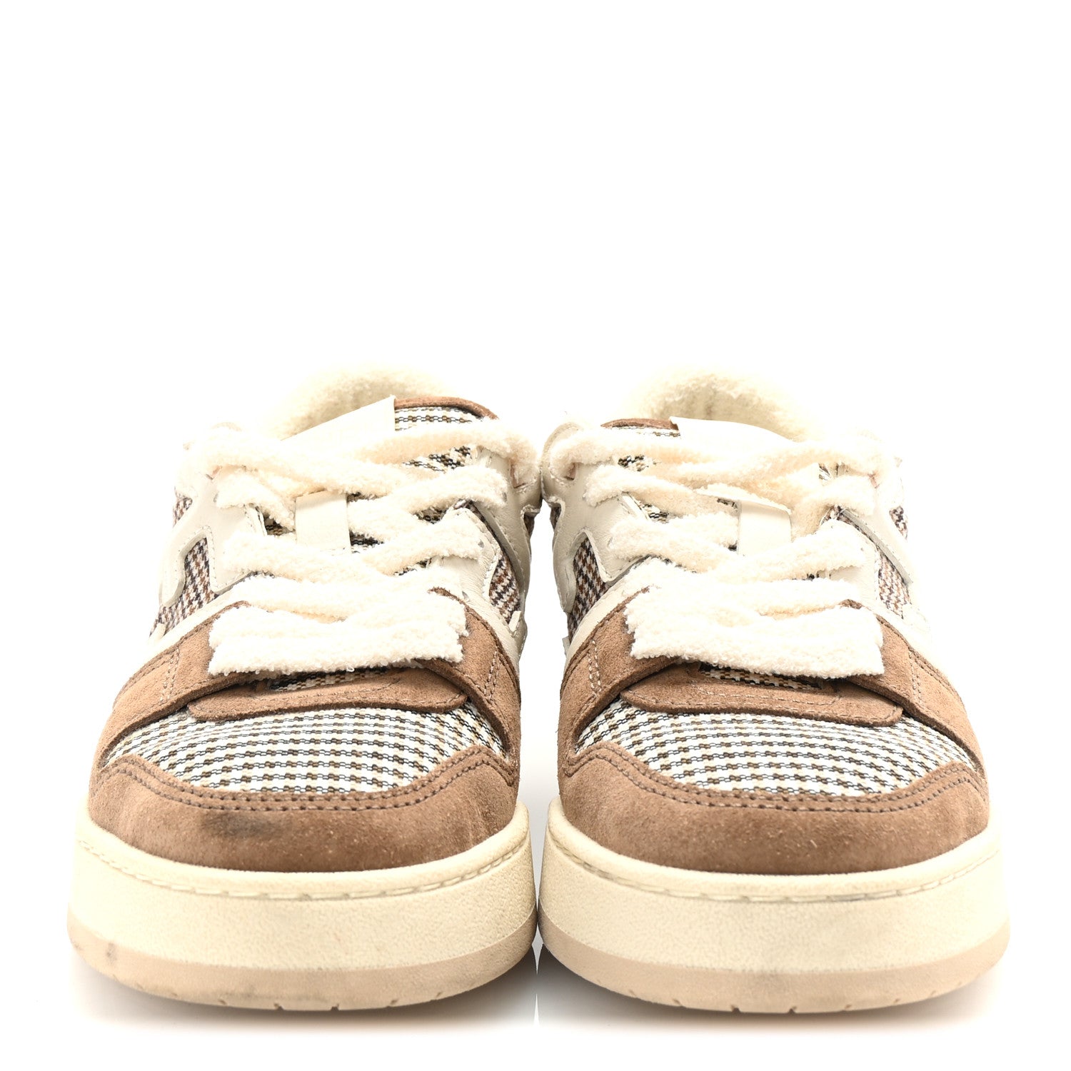 Fendi Calfskin Suede Houndstooth Fendi Match Low Top Sneakers 36