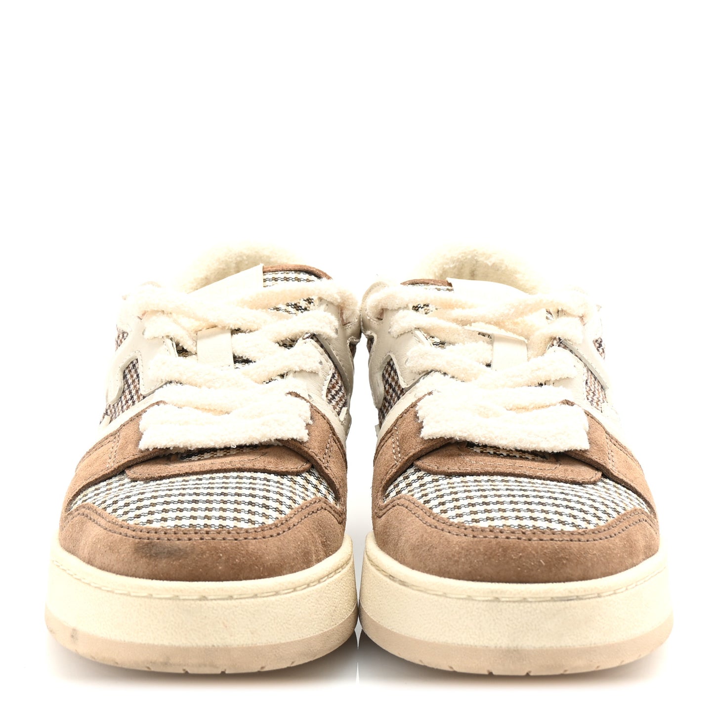Calfskin Suede Houndstooth Fendi Match Low Top Sneakers 36 Cream Brown