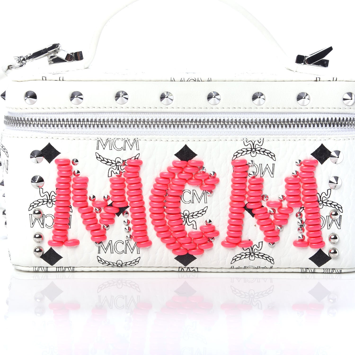 MCM Visetos Rockstar Love Potion Studded Mini Vanity Crossbody Case White 12 of 12
