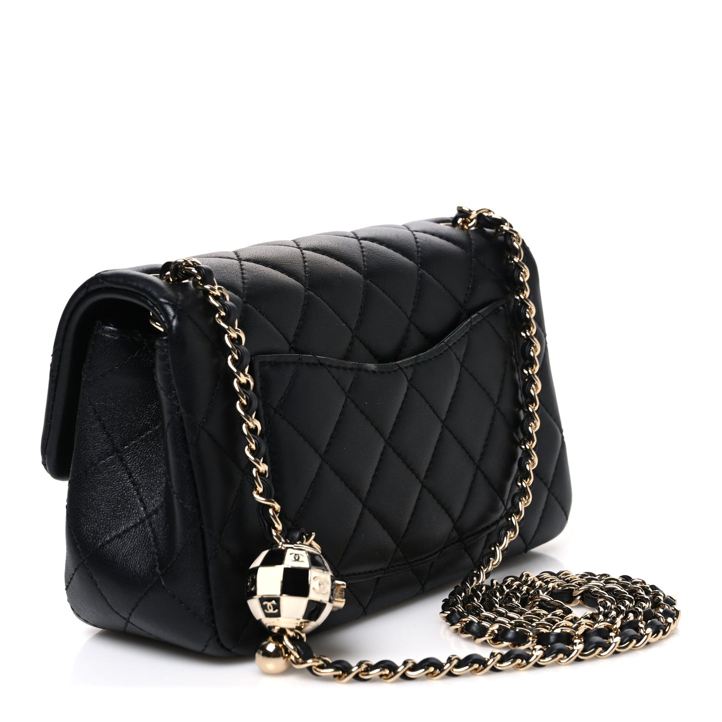 Lambskin Quilted Enamel Mini Rectangular Pearl Crush Flap Black