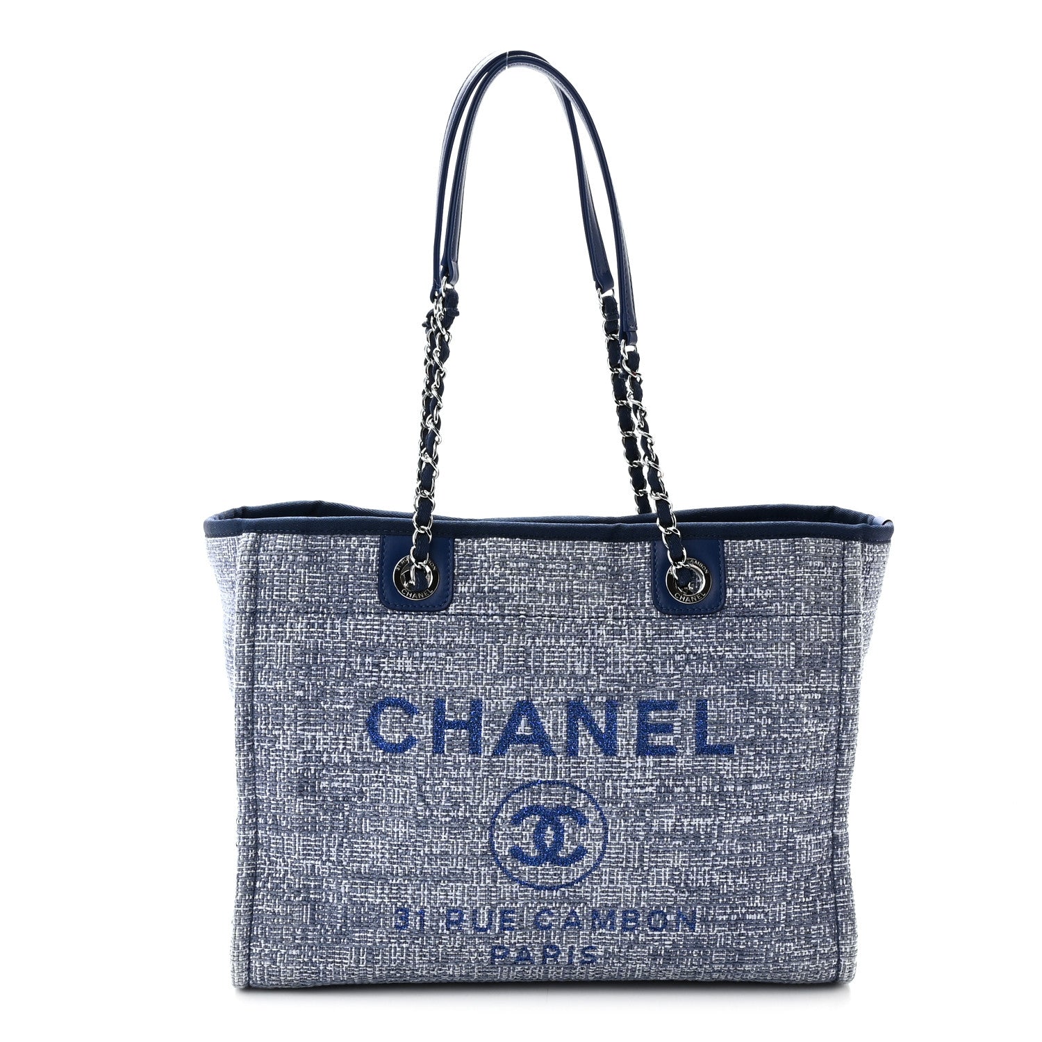 Chanel Woven Straw Raffia Small Deauville Tote Blue 1 of 10