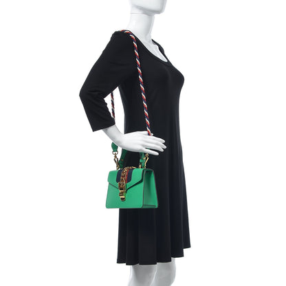 Gucci Vitello Fontanella Web Mini Sylvie Top Handle Bag Synthetic Green Garden 2 of 10