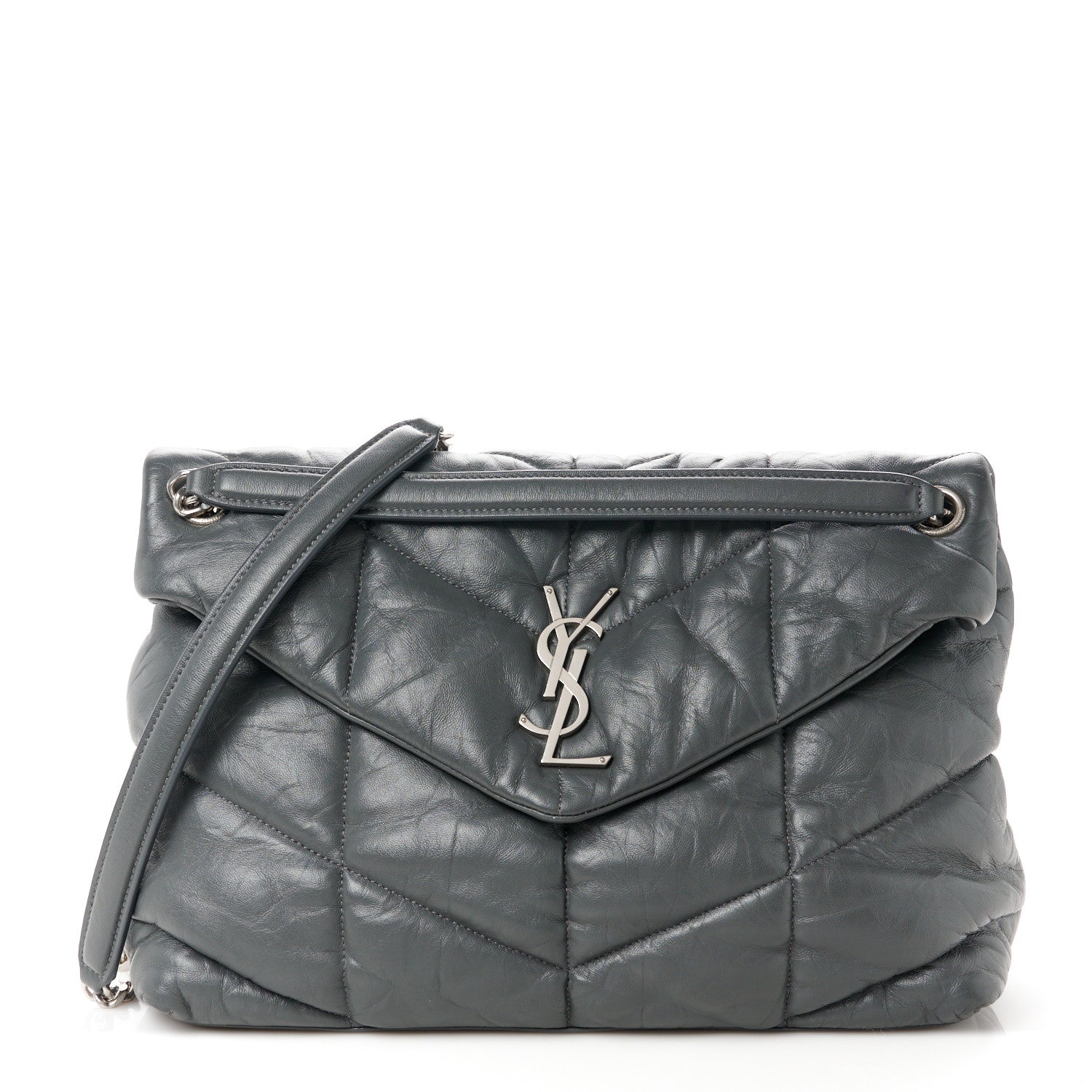 Saint Laurent Lambskin Quilted Medium Loulou Puffer Monogram Chain Satchel Concrete 1 of 11