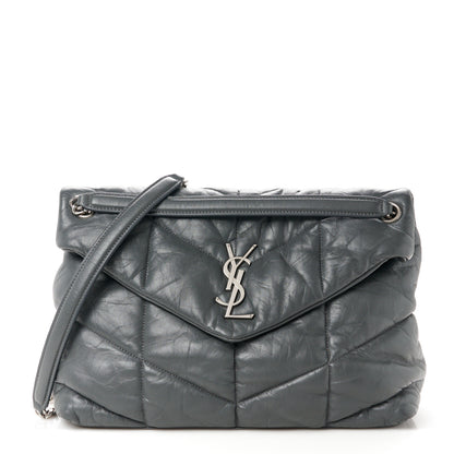 Saint Laurent Lambskin Quilted Medium Loulou Puffer Monogram Chain Satchel Concrete 1 of 11