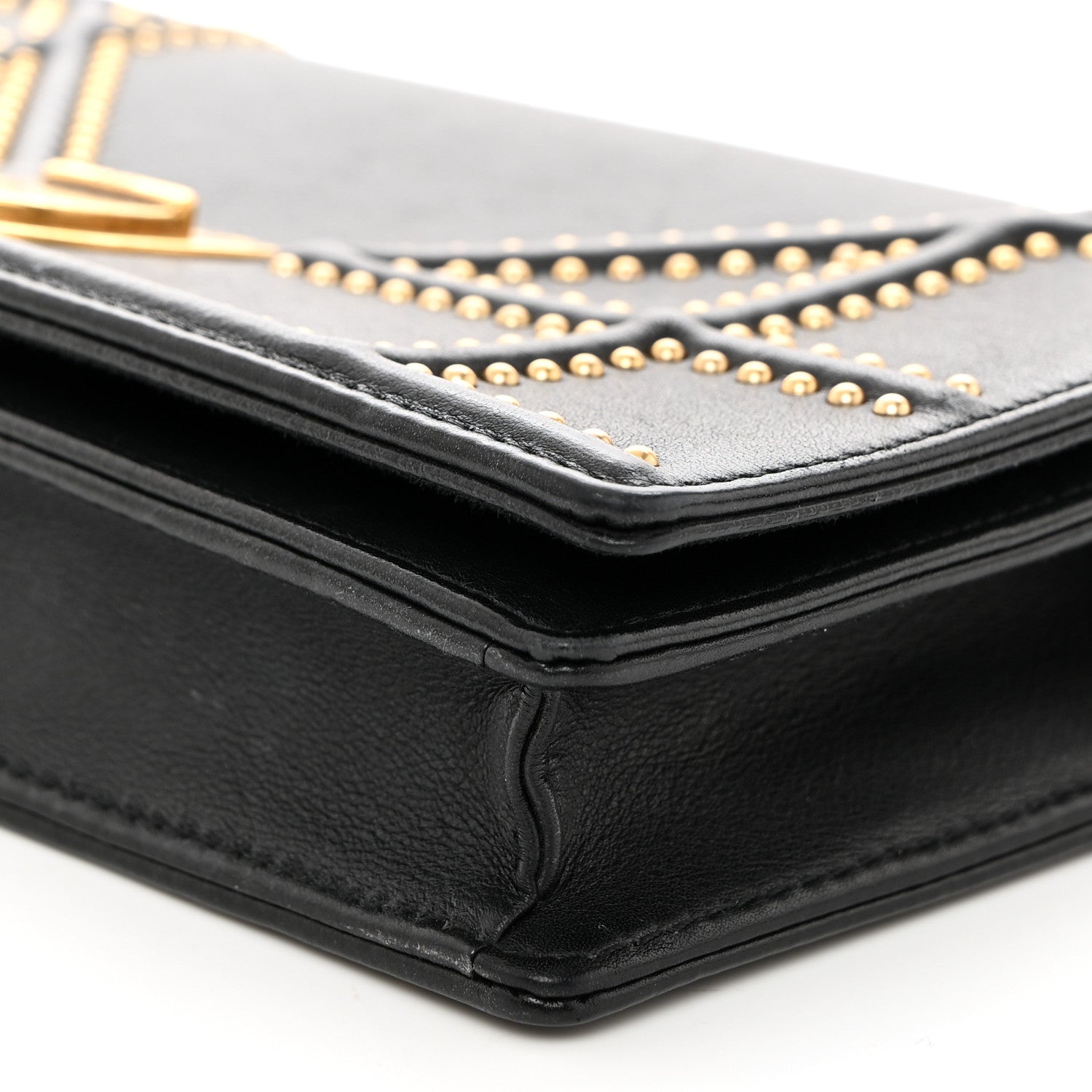 Christian Dior Calfskin Studded Diorama Wallet on Chain Pouch Black 10 of 10