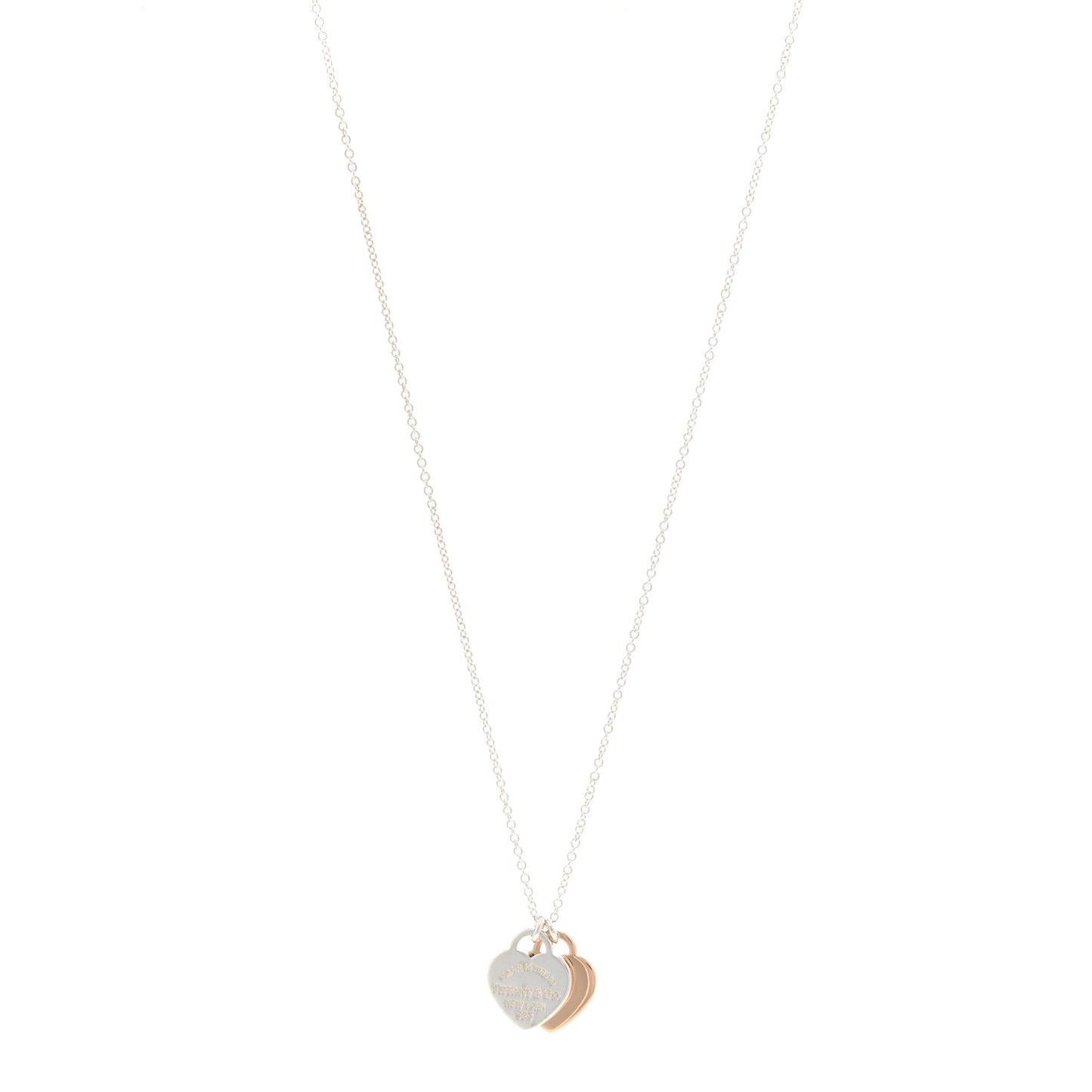 Sterling Silver 18K Rose Gold Mini Return to Tiffany Double Heart Tag Pendant Necklace