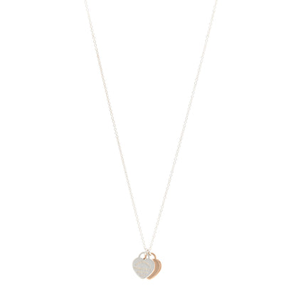 Tiffany Sterling Silver 18K Rose Gold Mini Return to Tiffany Double Heart Tag Pendant Necklace 1 of 4