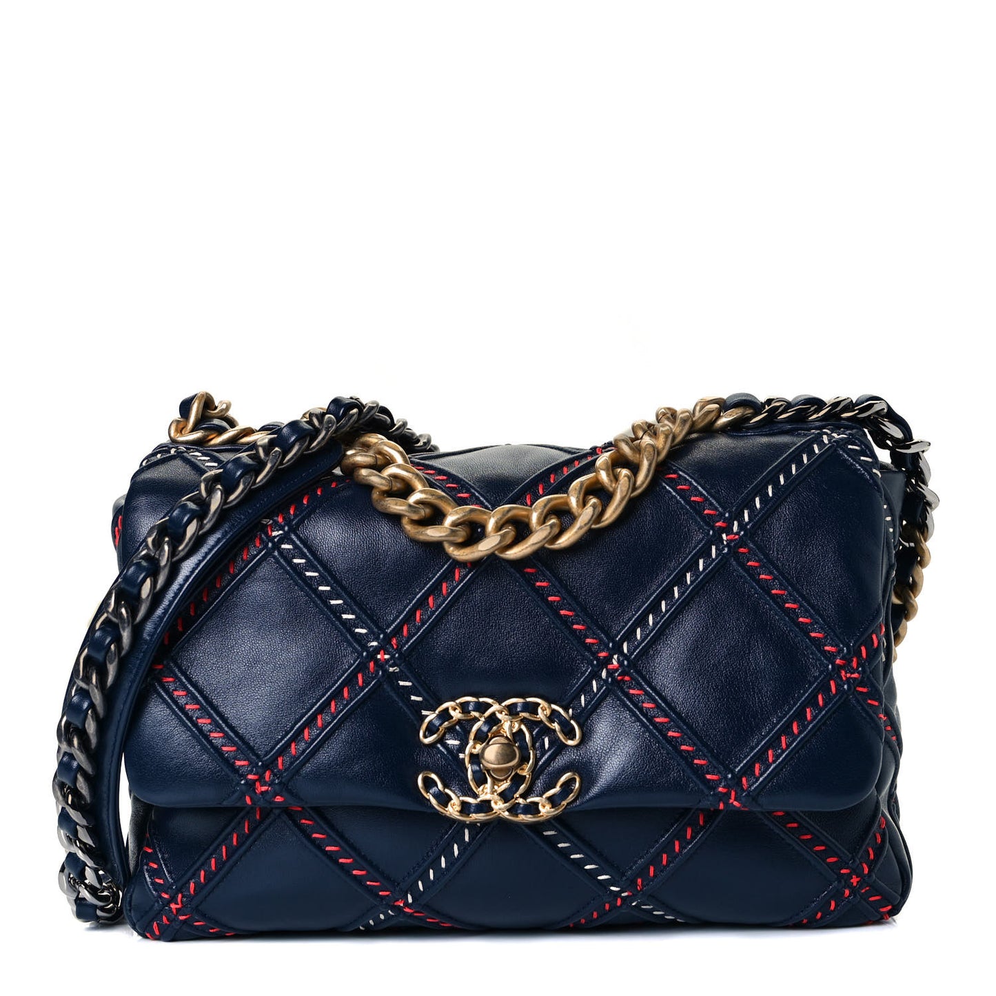 Lambskin Mixed Fibers Quilted Medium Chanel 19 Flap Blue