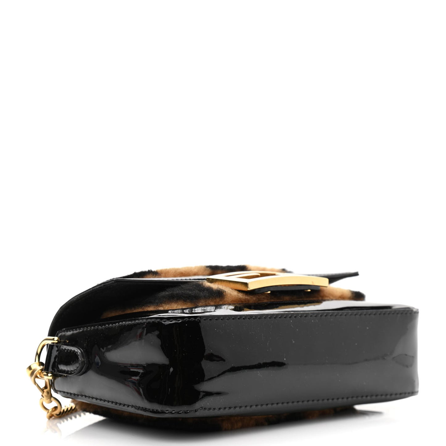Shearling Vitello Vernice Mou Pequin Striped Mini Baguette Tobacco Black
