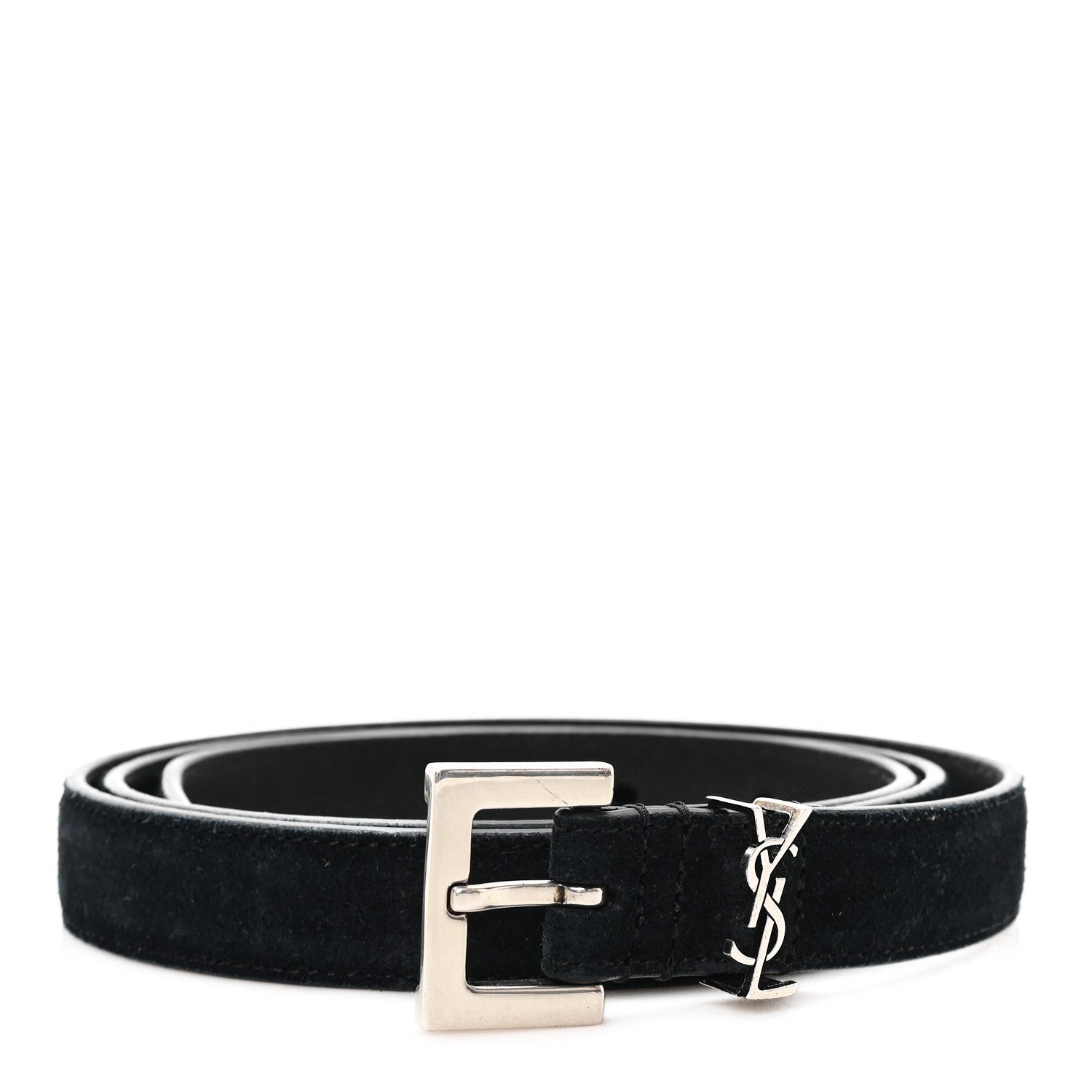 Saint Laurent Suede Calfskin Monogram Square Buckle Belt 90 36 Black 1 of 6