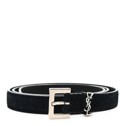 Saint Laurent Suede Calfskin Monogram Square Buckle Belt 90 36 Black 1 of 6