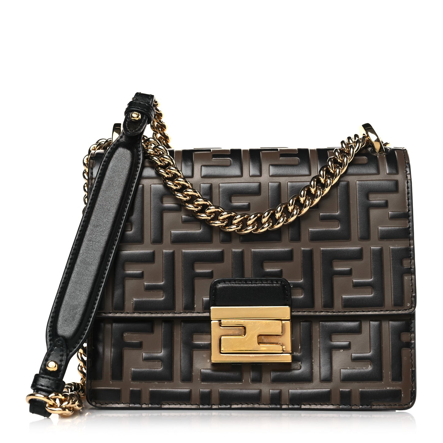 Vitello Liberty Bi-Color FF 1974 Embossed Small Kan U Shoulder Bag Maya Black