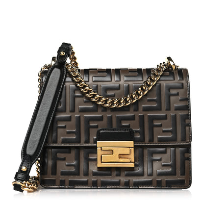 Fendi Vitello Liberty Bi-Color FF 1974 Embossed Small Kan U Shoulder Bag Maya Black 1 of 11