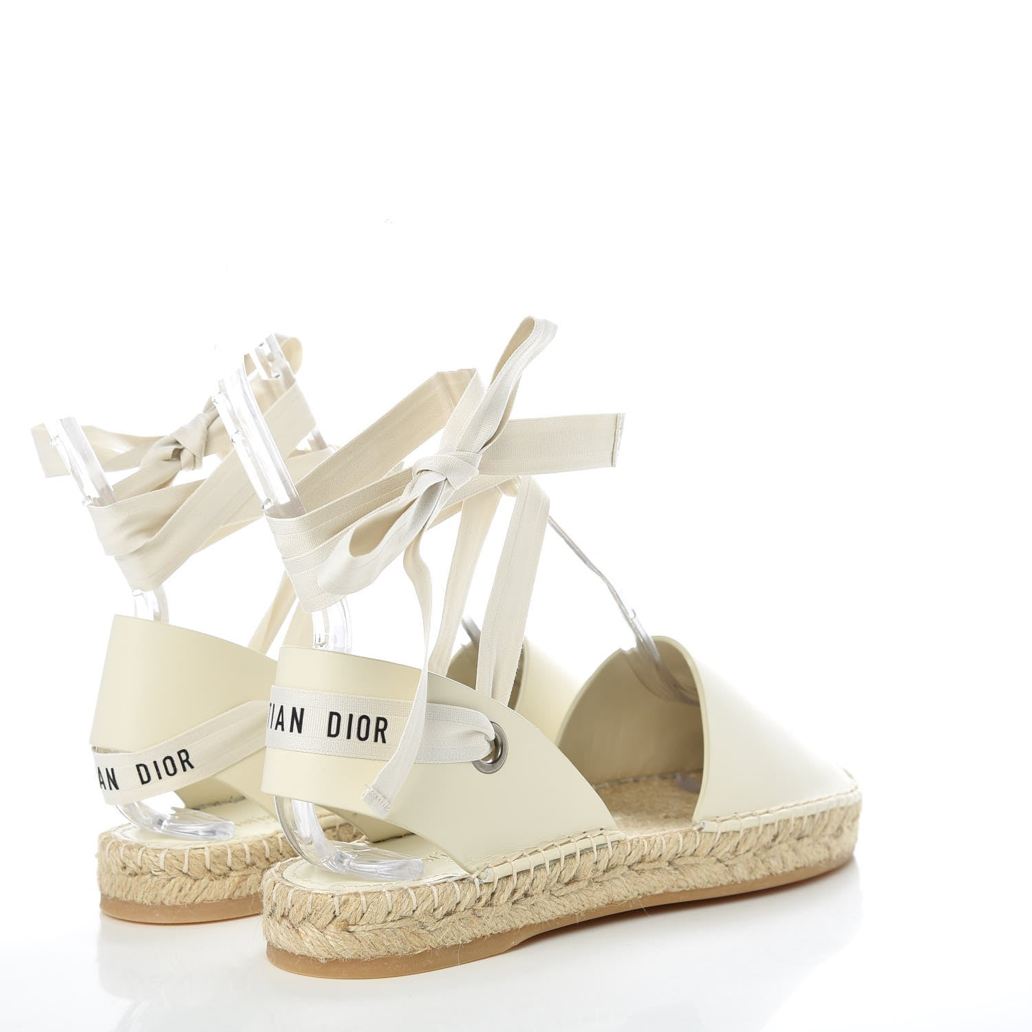 Christian Dior Calfskin Nicely-D Ankle Tie Espadrilles Flats 37.5 Off White 4 of 7