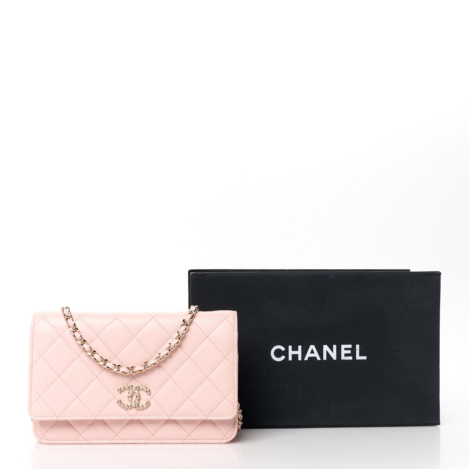 Chanel Shiny Caviar Enamel Quilted CC Wallet On Chain WOC Light Pink 12 of 12
