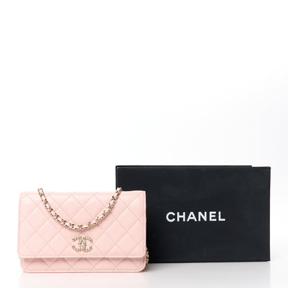 Chanel Shiny Caviar Enamel Quilted CC Wallet On Chain WOC Light Pink 12 of 12