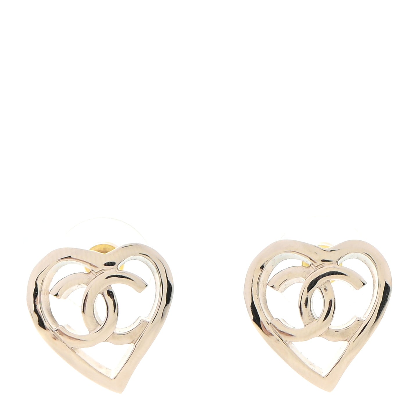 Metal CC Heart Coco In Love Earrings Gold