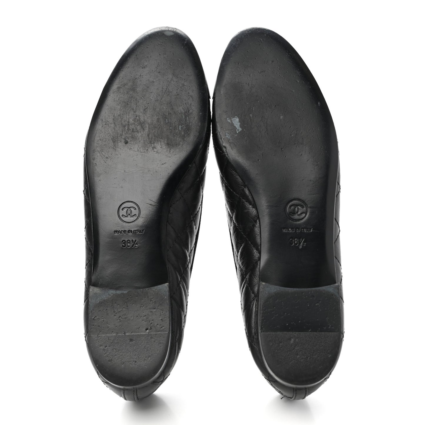 Aged Calfskin Quilted CC Cap Toe Ballerina Flats 38.5 Black