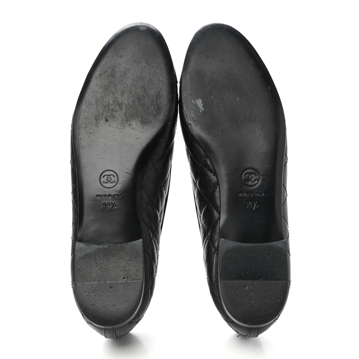 Chanel Aged Calfskin Quilted CC Cap Toe Ballerina Flats 38.5 Black 5 of 12