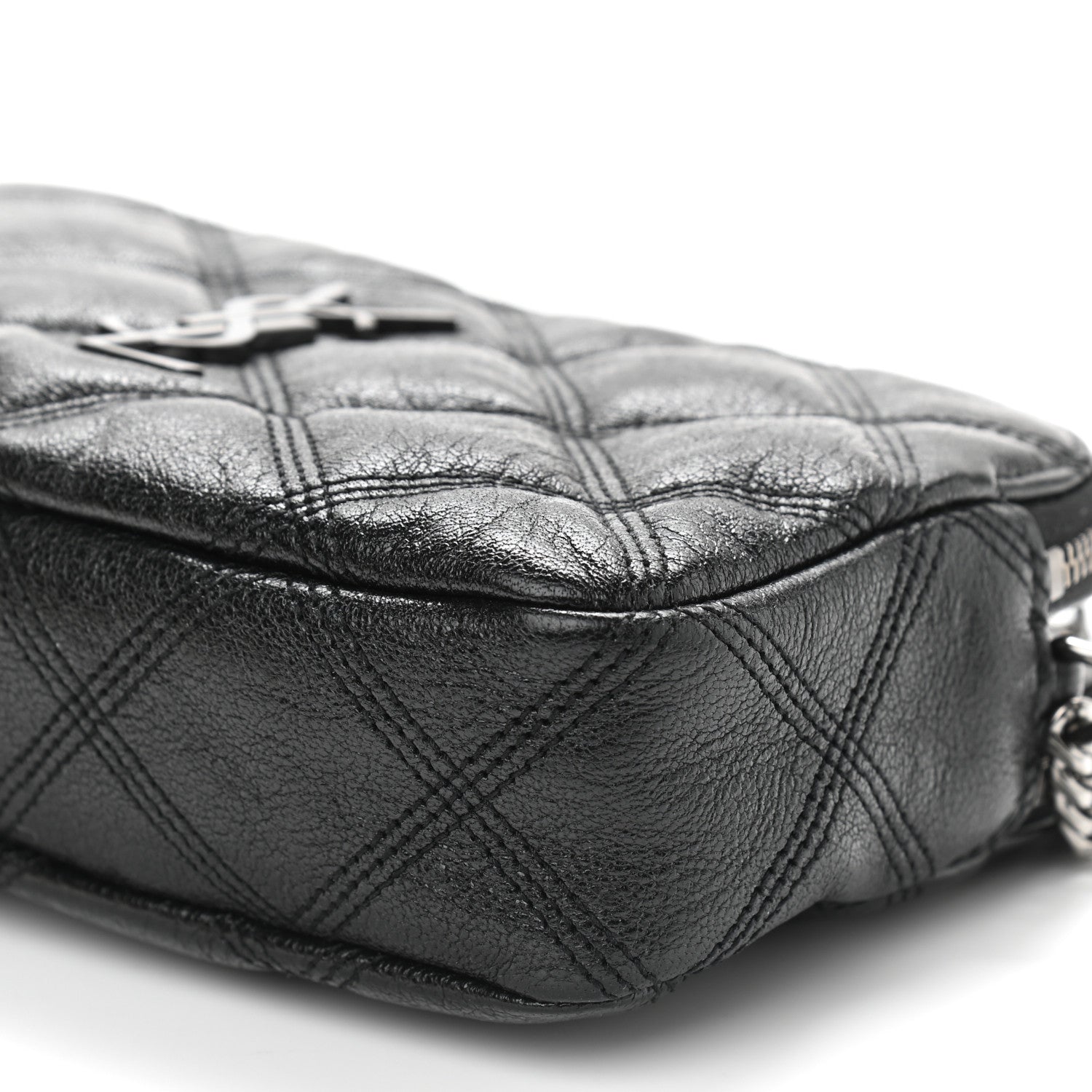 Saint Laurent Grained Lambskin Quilted Mini Becky Double Zip Bag Black 9 of 9
