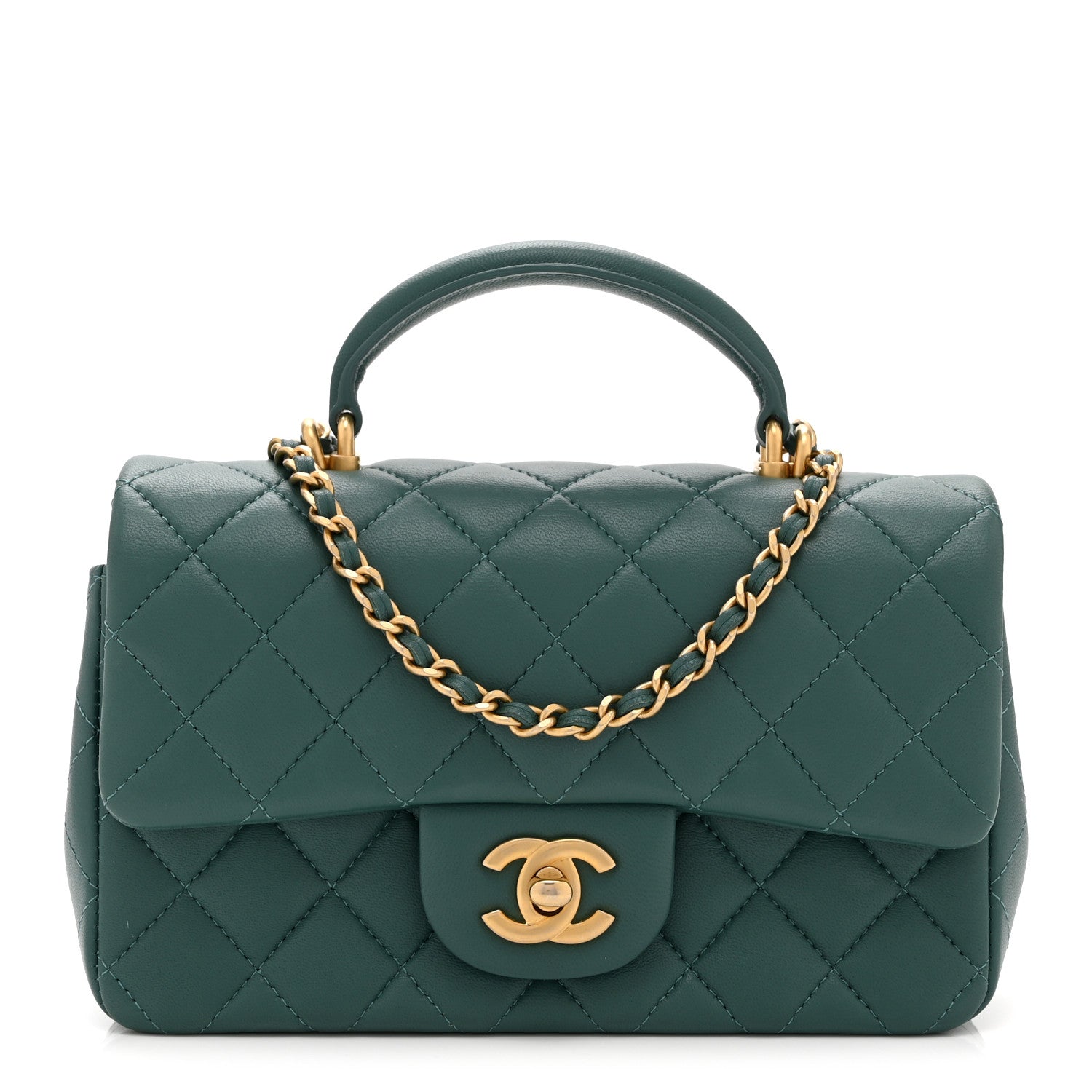 Chanel Lambskin Quilted Mini Top Handle Rectangular Flap Green 1 of 10