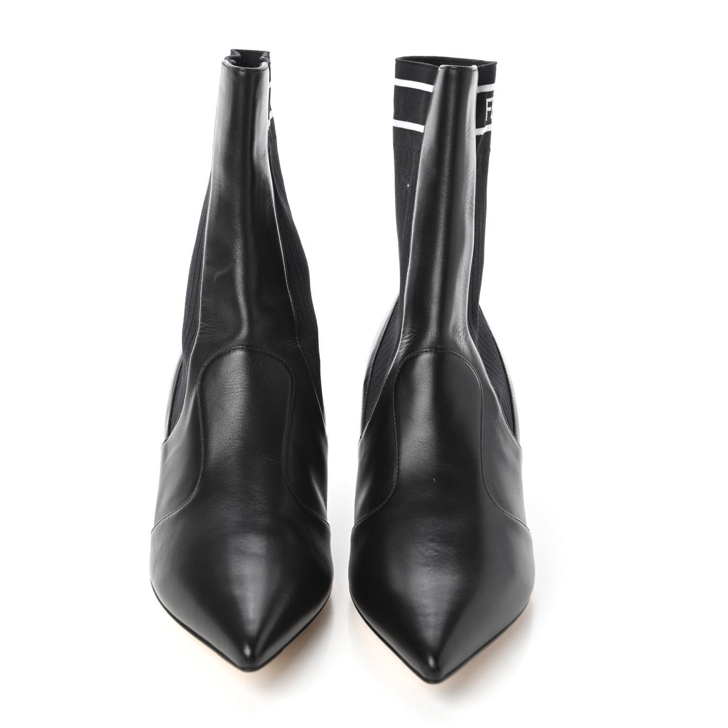 Vitellino Stretch Fabric Logo Rockoko Low Heel Sock Boots 37.5 Black White