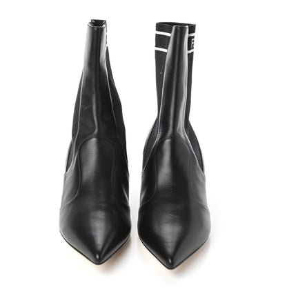 Fendi Vitellino Stretch Fabric Logo Rockoko Low Heel Sock Boots 37.5 Black White 2 of 9