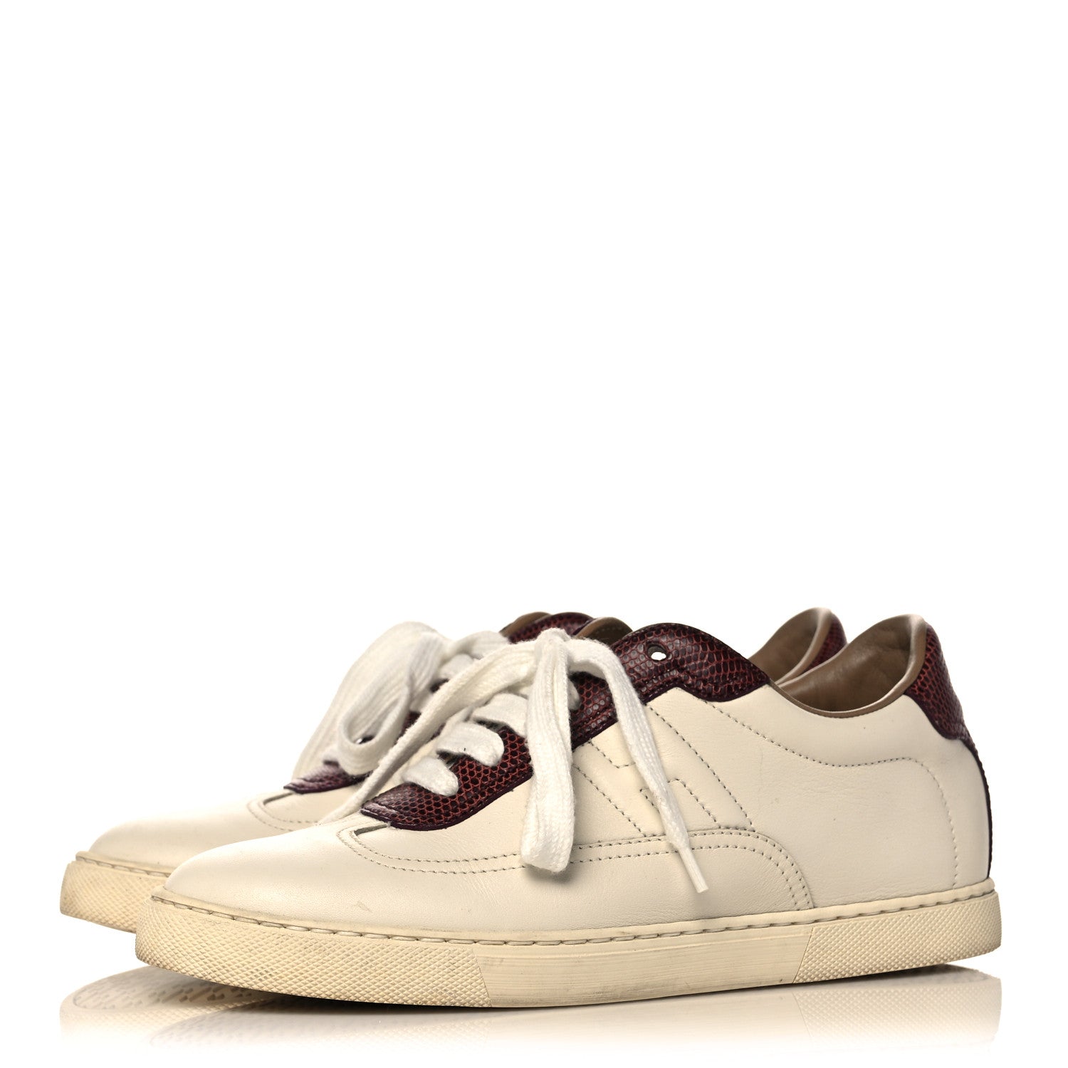 Hermes Calfskin Lizard Womens Quicker Sneakers 35 White Bordeaux 3 of 15