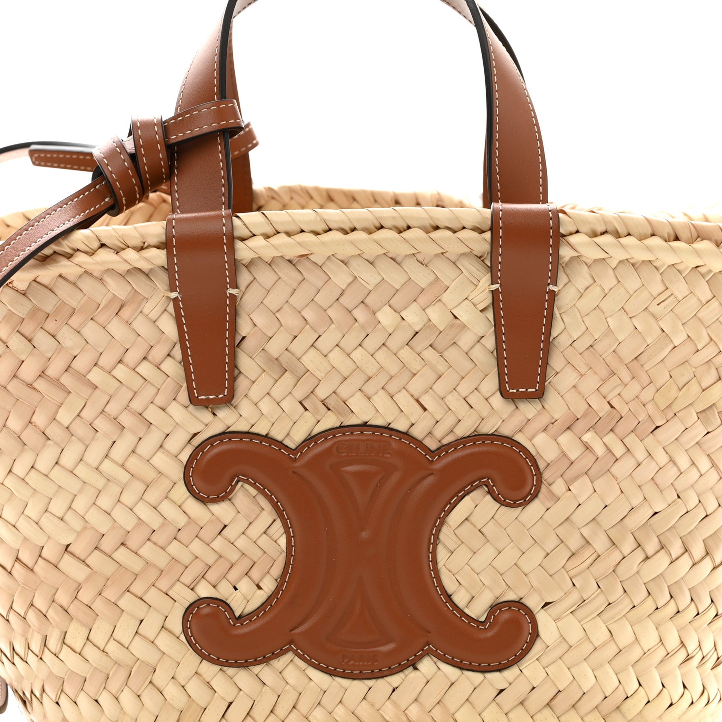 Raffia Calfskin Triomphe Teen Panier Tan
