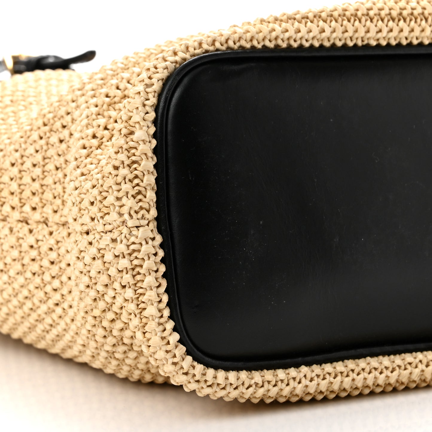 Calfskin Raffia Mini Shopper Tote Naturale Black