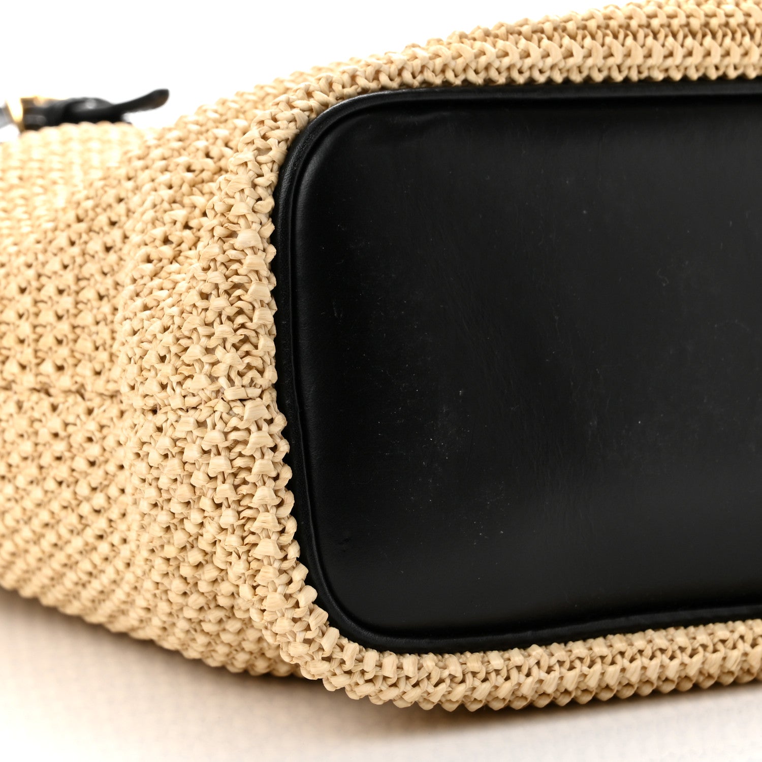 Saint Laurent Calfskin Raffia Mini Shopper Tote Naturale Black 9 of 10
