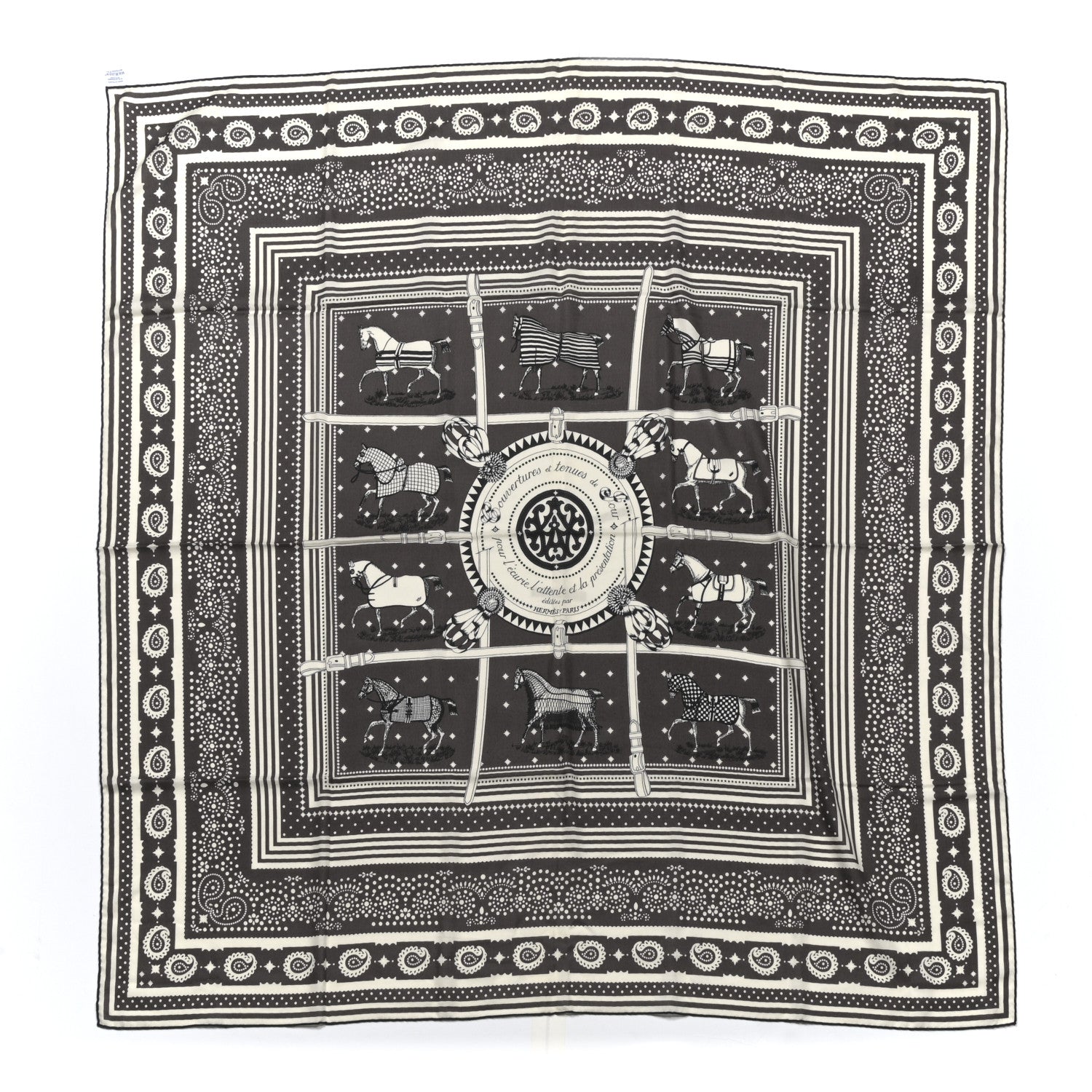 Hermes Cashmere Silk Couvertures Et Tenues Shawl 140 Gris Taupe Black 1 of 4