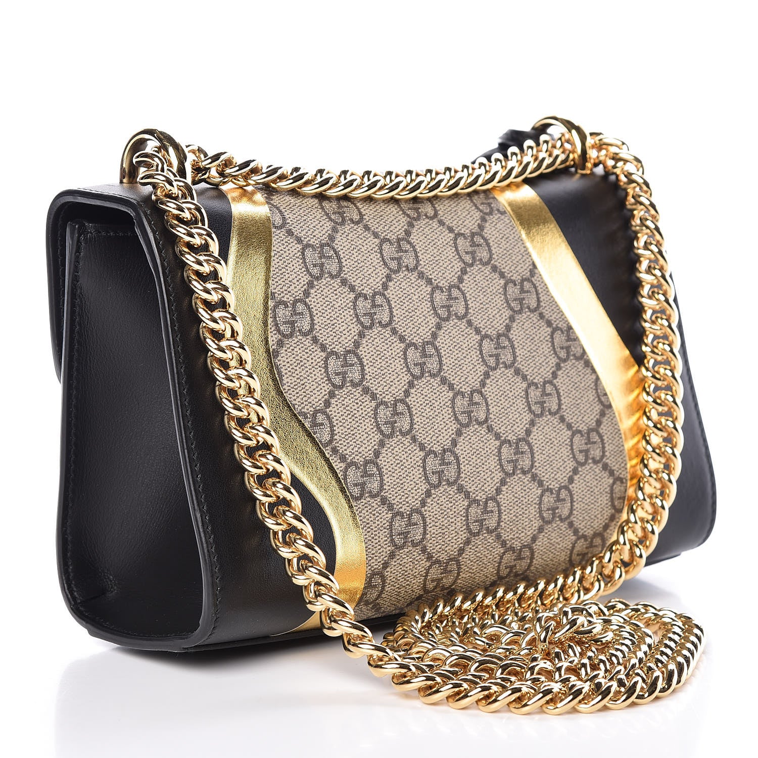 Gucci Calfskin GG Supreme Monogram Small Padlock Shoulder Bag Black Gold 3 of 13