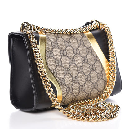 Gucci Calfskin GG Supreme Monogram Small Padlock Shoulder Bag Black Gold 3 of 13