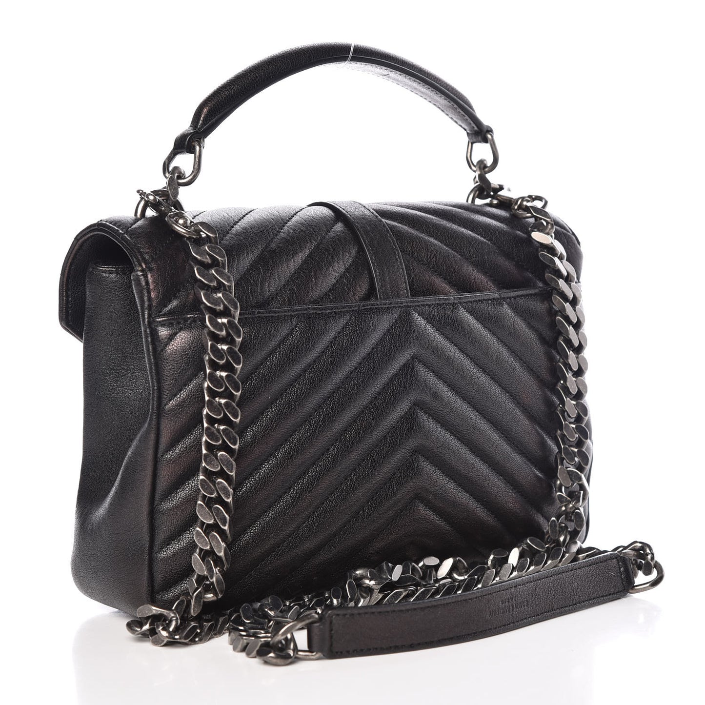 Sheepskin Matelasse Chevron Monogram Medium College Bag Black