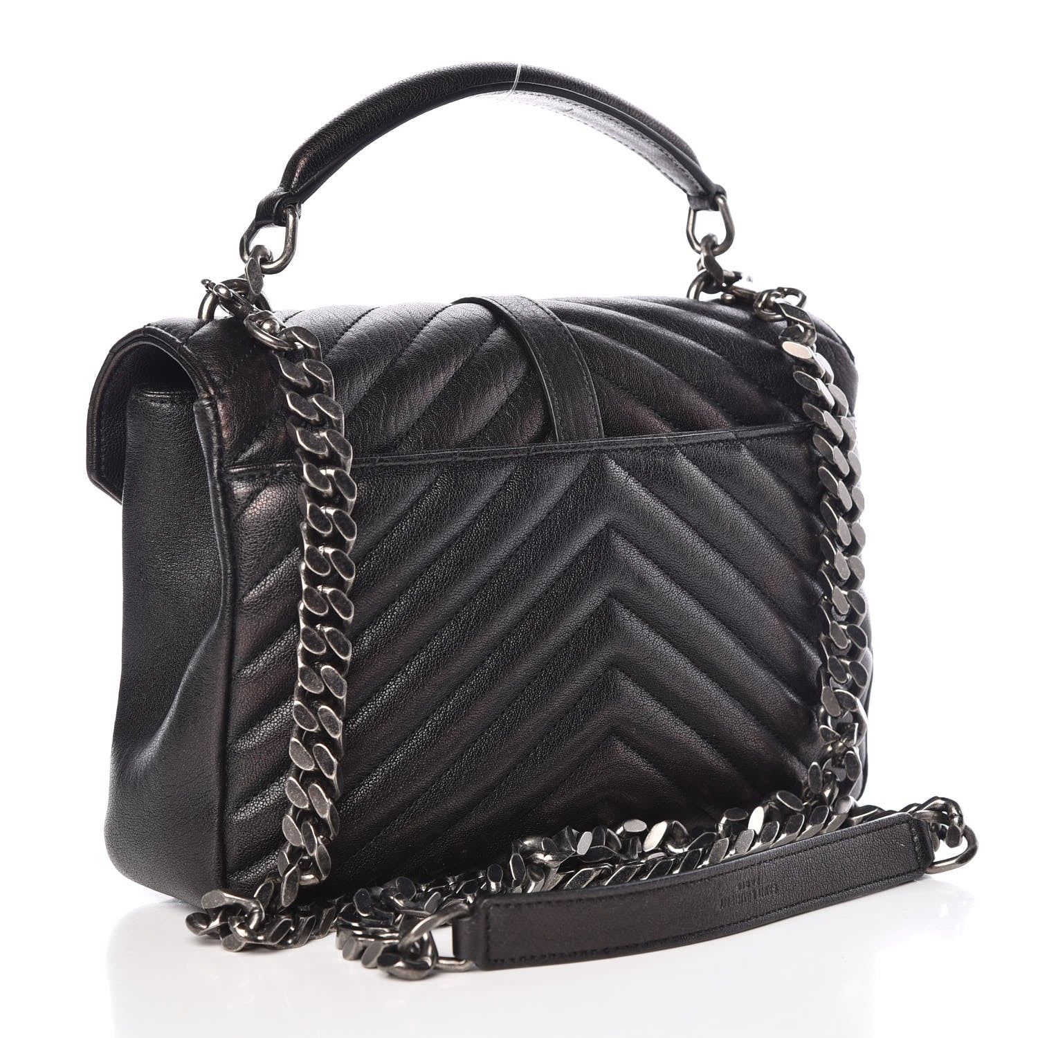 Saint Laurent Sheepskin Matelasse Chevron Monogram Medium College Bag Black 3 of 11