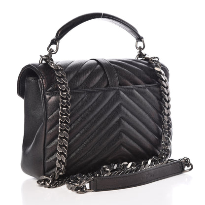 Saint Laurent Sheepskin Matelasse Chevron Monogram Medium College Bag Black 3 of 11
