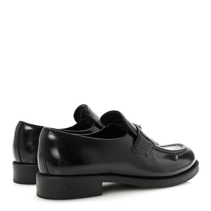 Prada Spazzolato Metal Triangle Logo 20mm Loafers 40 Black 5 of 9