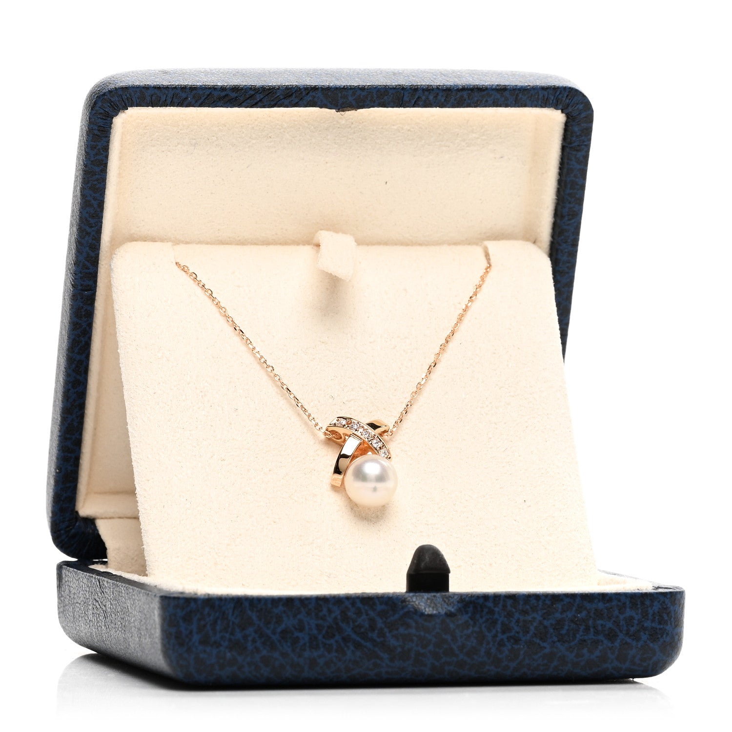 Mikimoto 18K Rose Gold Diamond Akoya Pearl X Pendant Necklace 5 of 5