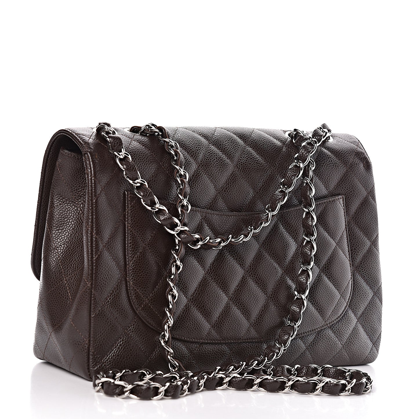 Caviar Quilted Jumbo Single Flap Dark Brown