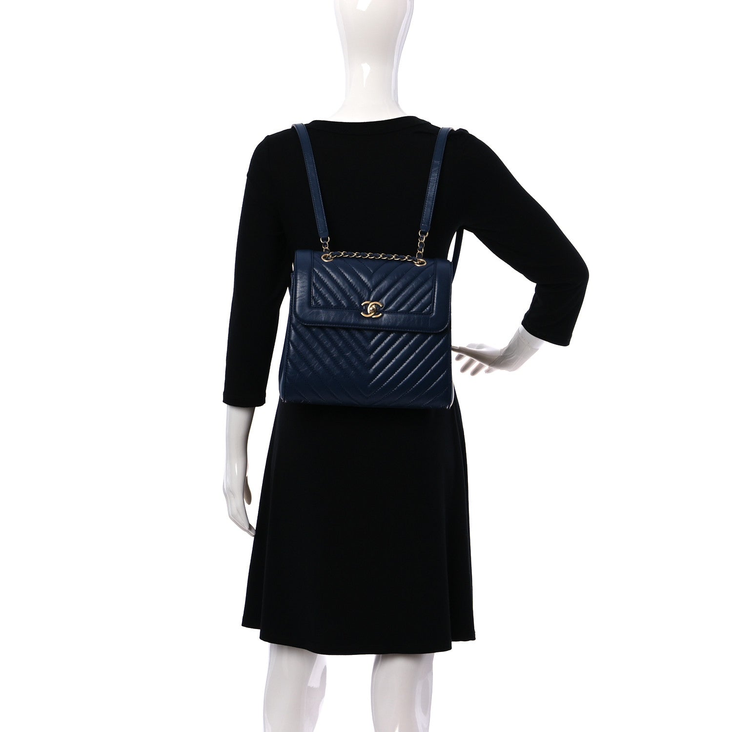 Chanel Aged Calfskin Chevron Quilted Backpack Navy 2 of 13
